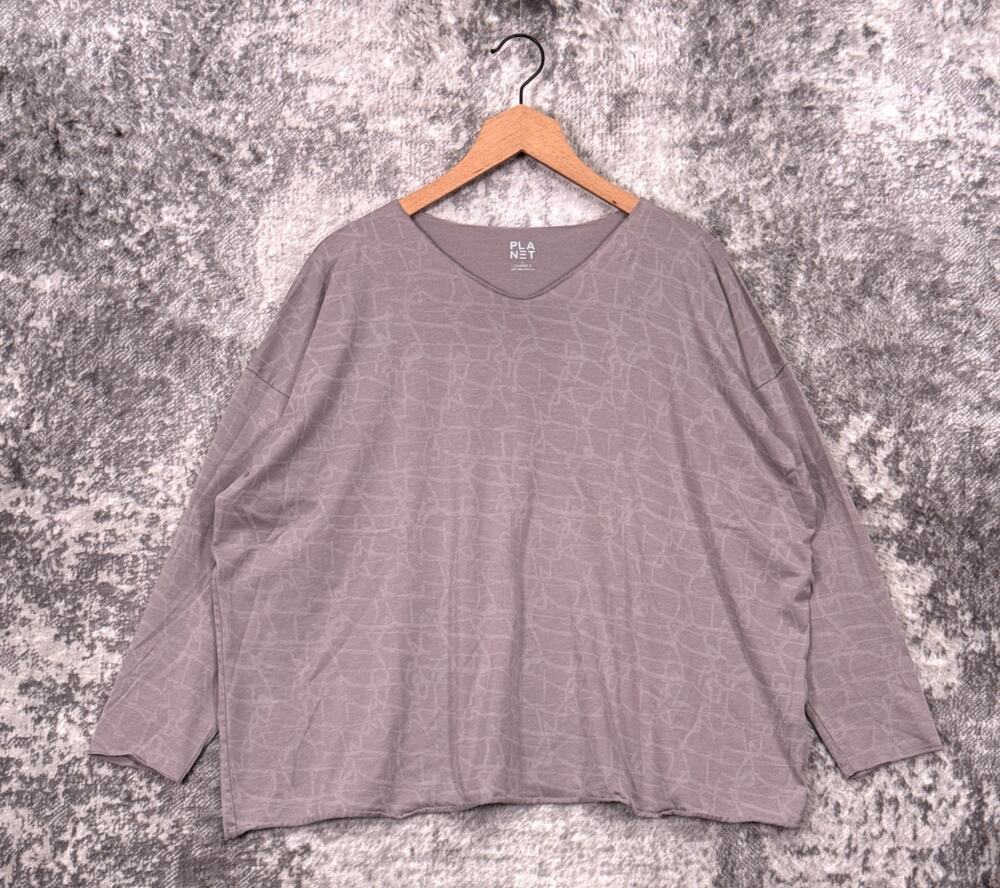 Planet Lauren G Shirt OS One Size Womens Gray Pima Cotton Long Sleeve Top